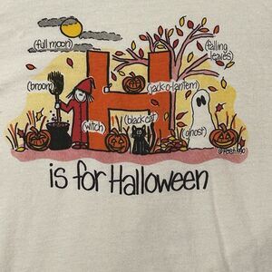 Vintage 90 H Is For Halloween T Shirt Mens L White Long Sleeve Single Stitch USA